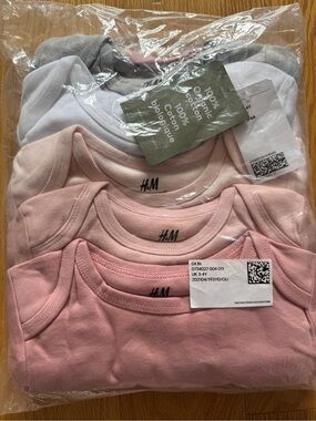 H&M Kids Organic Cotton Long Sleeve Shirts Envelope Shoulders Neck Girls 4T Pink